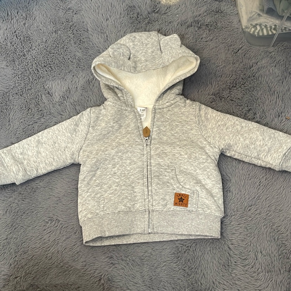 Simple Joys by Carter's Hooded Sweater Jacket with Sherpa Lining - Grey - 3-6M